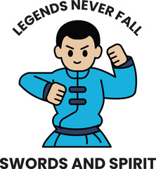 A cartoon of a man in a shirt and pants with a sword and a fist in the style of sign illustrations