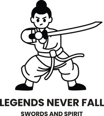 A cartoon of a man in a outfit holding a sword in the style of sign illustrations