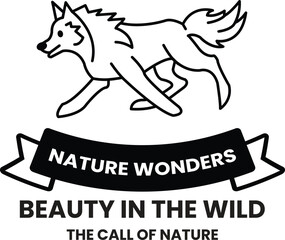 A wolf running in the wild in the style of sign illustrations