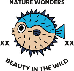 A cartoon fish with a head and body in the style of sign illustrations