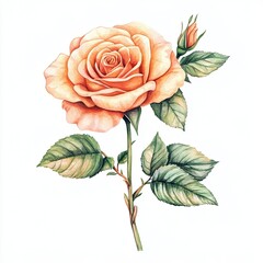 Obraz premium Watercolor Hand Drawn Rose and Leaves Clipart Botanical Illustration for Wedding Invitations and Romantic Designs