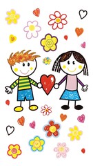 a digital illustration of a young boy and girl