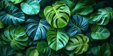 Lush Greenery Design with Monstera and Philodendron Leaves
