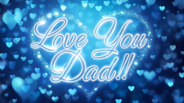 Glowing heart design celebrating love greeting card for Father's Day of birthday with shining bokeh background