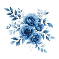 Fototapeta premium Indigo Rose Watercolor Wedding Invitation Card Design