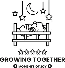 A baby is sleeping in a crib with a star above it in the style of sign illustrations