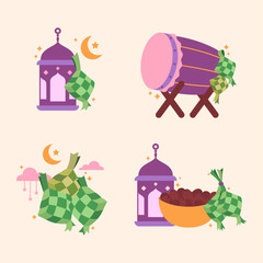 Hand drawn ketupat sticker collection vector illustration