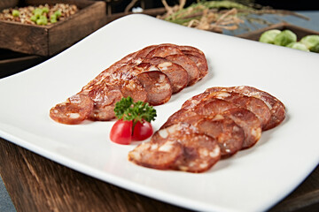 Delicious Sichuan-style smoked spicy sausage slices