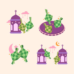 Hand drawn ketupat sticker collection vector illustration