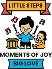 A boy and a girl are playing drums in the style of sign illustrations