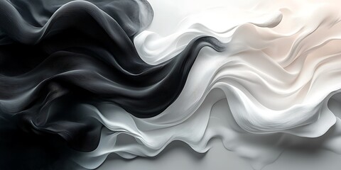 Obraz premium Black and white fabric waves, abstract background, elegant design, website banner
