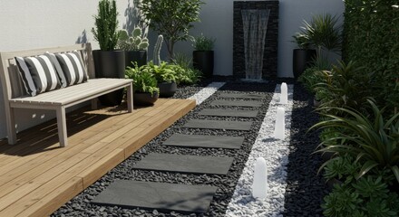 Fototapeta premium The back garden of the house looks green and natural, giving a comfortable impression around the house.