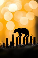 A bear silhouetted against a falling bar chart.