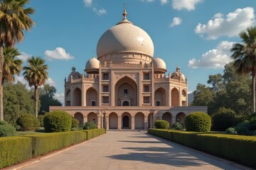Majestic Mausoleum in a Lush Garden Setting - Architectural Beauty and Landscaping