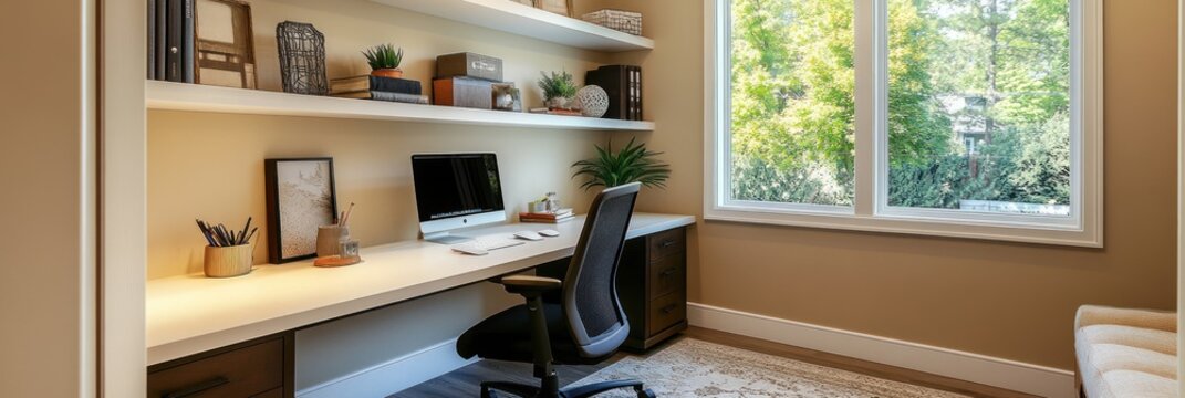 Modern Home Office Workspace With Built In Shelving