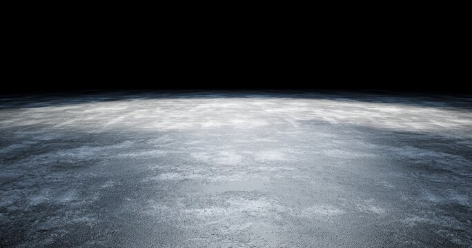 A futuristic sci-fi themed concrete floor with illuminated blue strips and frozen glass on either side, featuring an empty space for text within a billboard-like 3D rendering concept