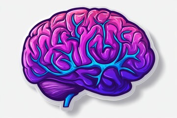 Obraz premium Detailed vibrant brain illustration in purple and pink tones, showcasing complex neural structures, cognitive science concepts, and modern graphic design