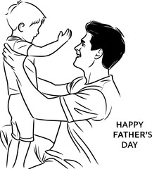 A simple, black and white illustration Father and Son Celebrating Happy Father's Day