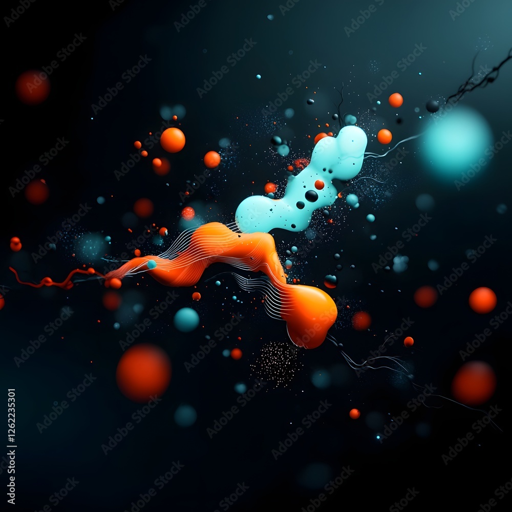 Poster shimmering digital data visualization with luminous flowing lines and glowing text in a futuristic d