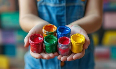 colorful painted hands child showing hands with paint creative education learning concept, Generative AI