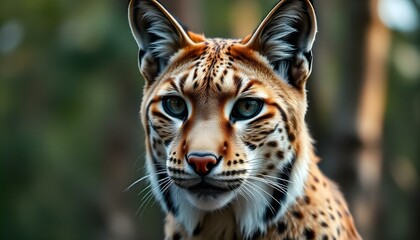 Fototapeta premium Detailed Close up of a Female Lynx, Featuring Tufted Ears and Piercing Eyes