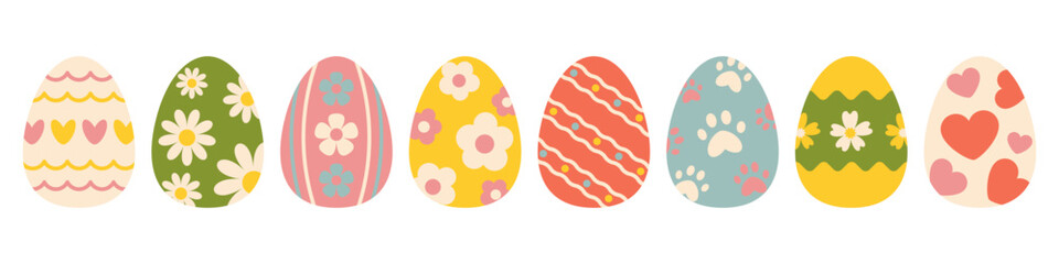 Easter egg. Collection of Decorative Easter Eggs Featuring Floral, Heart, and Pattern Designs in a Soft Pastel Color Palette, Perfect for Spring Celebrations and Festive Decorations