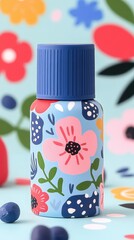 Fototapeta premium Vibrant floral pattern bottle showcases creative design in a playful setting