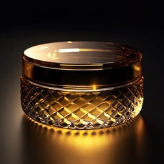 Exquisite crystal jar radiates warmth and elegance against a dark backdrop