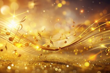 Obraz premium Animated Golden Music Notes Floating on Wind, Relaxing Loop Background