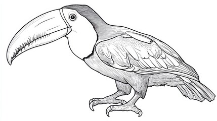 Obraz premium Detailed Sketch of a Tropical Bird with Pronounced Beak Features