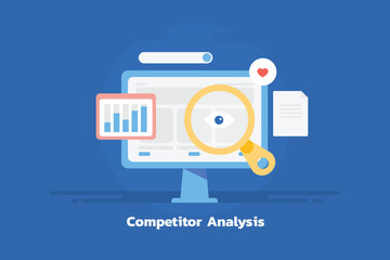 Analysing and monitoring competitor website, SEO marketing and social media strategy with AI driven software tool, business analytics concept.