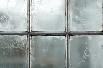 Old multi pane window with dirty mottled glass panes