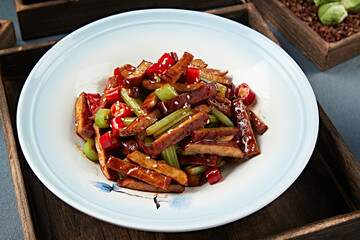 Fried Dried Tofu with Rice Pepper and Celery