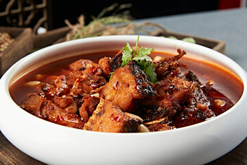 Spicy fish stew with garlic and red oil