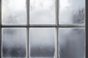 Distorted light reflects through textured window panes and dark frame