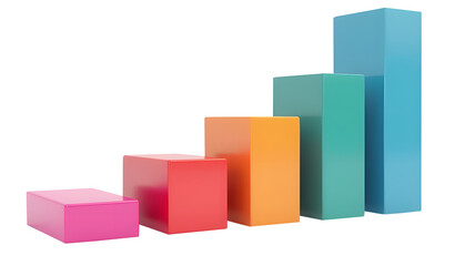 A series of colorful bar charts arranged in ascending order, illustrating growth or progress on white background
