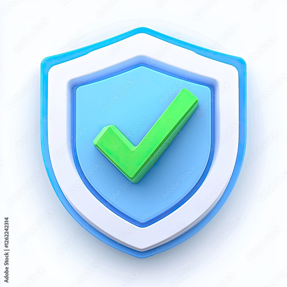 Aufkleber 3d shield icon with green checkmark on white background