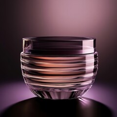 Elegant glass bowl reflecting soft purple light in an artistic arrangement