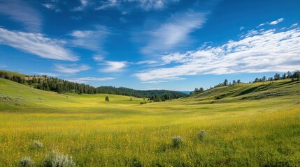 Obraz premium Sunny valley meadow, Montana, USA; summer landscape