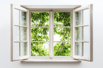 Open window offers a refreshing view of vibrant green foliage