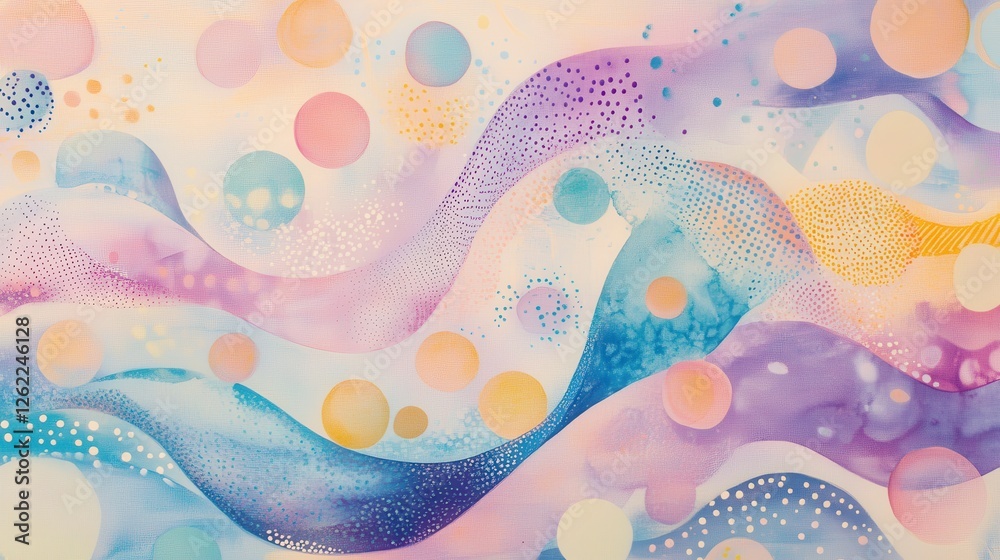 Wall mural abstract vibrant waves with colorful dots and fluid patterns