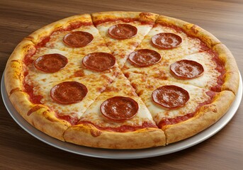 Pepperoni Pizza on Wooden Surface