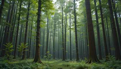 Fototapeta premium The forest has young trees, big trees, and wide and tall forests.