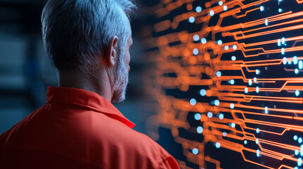 Innovative technology with man observing digital interface