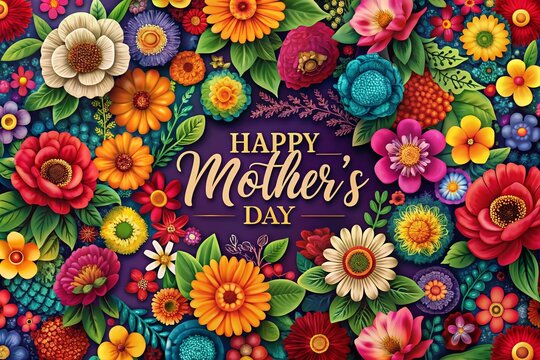 Bold Colorful Floral Mother's Day Pattern Background - Stock Photo