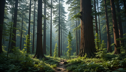 Fototapeta premium The forest has young trees, big trees, and wide and tall forests.