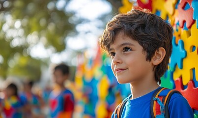 Advocacy Groups: Photograph of individuals participating in an autism awareness walk or event organized by advocacy groups, emphasizing community support and, Generative AI