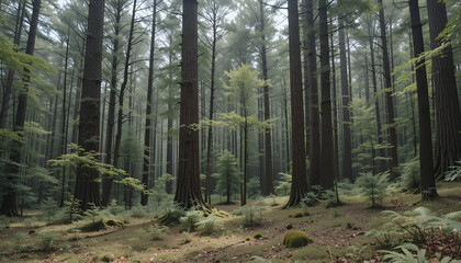 Obraz premium The forest has young trees, big trees, and wide and tall forests.