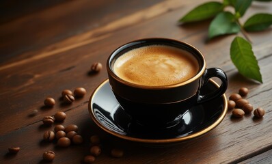 Rich coffee in elegant black cup