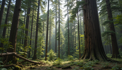 Fototapeta premium The forest has young trees, big trees, and wide and tall forests.